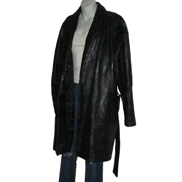 Leather Jacket Vintage 90's Trench Textured Italian Goth Punk alt egirl y2k 2X - Picture 5 of 14